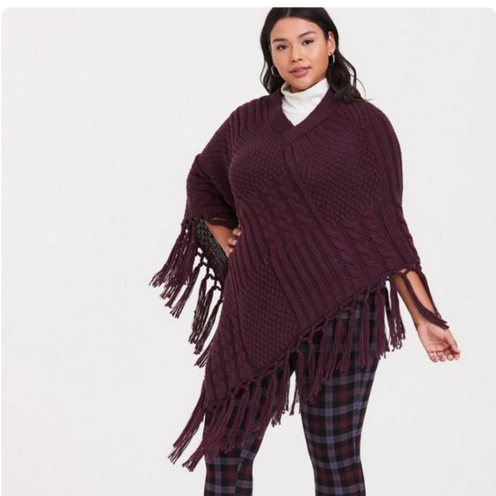 Torrid Poncho Shawl Pullover Burgundy Red One Size